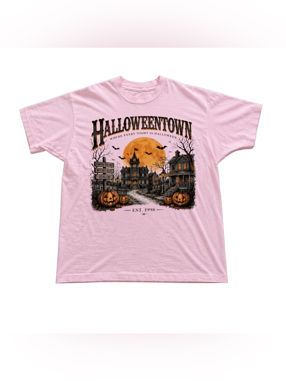 Light Pink HALLOWEENTOWN Graphic Tee with Orange Moon